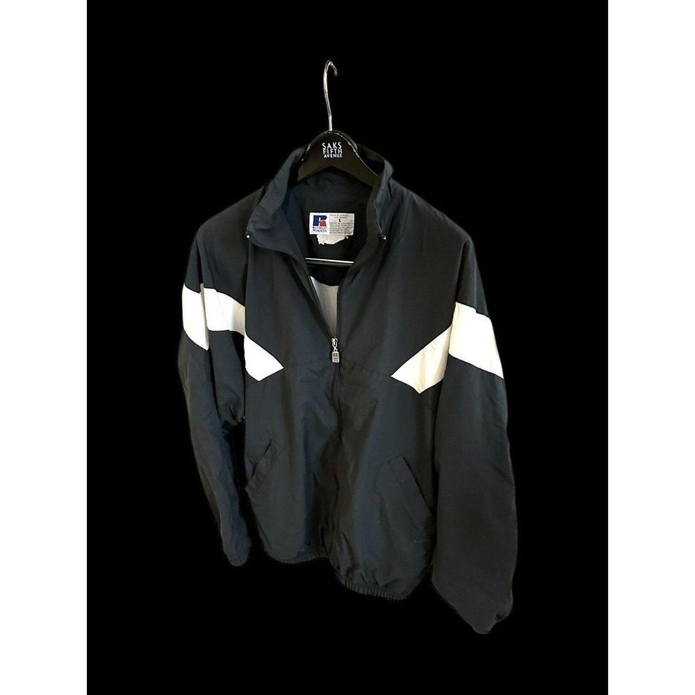Y2K Vintage Russell Jacket Large Track Windbreaker Full Zip 90s‎ Black